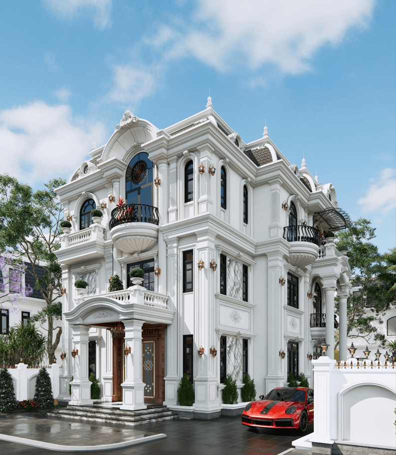 Hiên trước sâu 2,4 m với bộ bàn trà