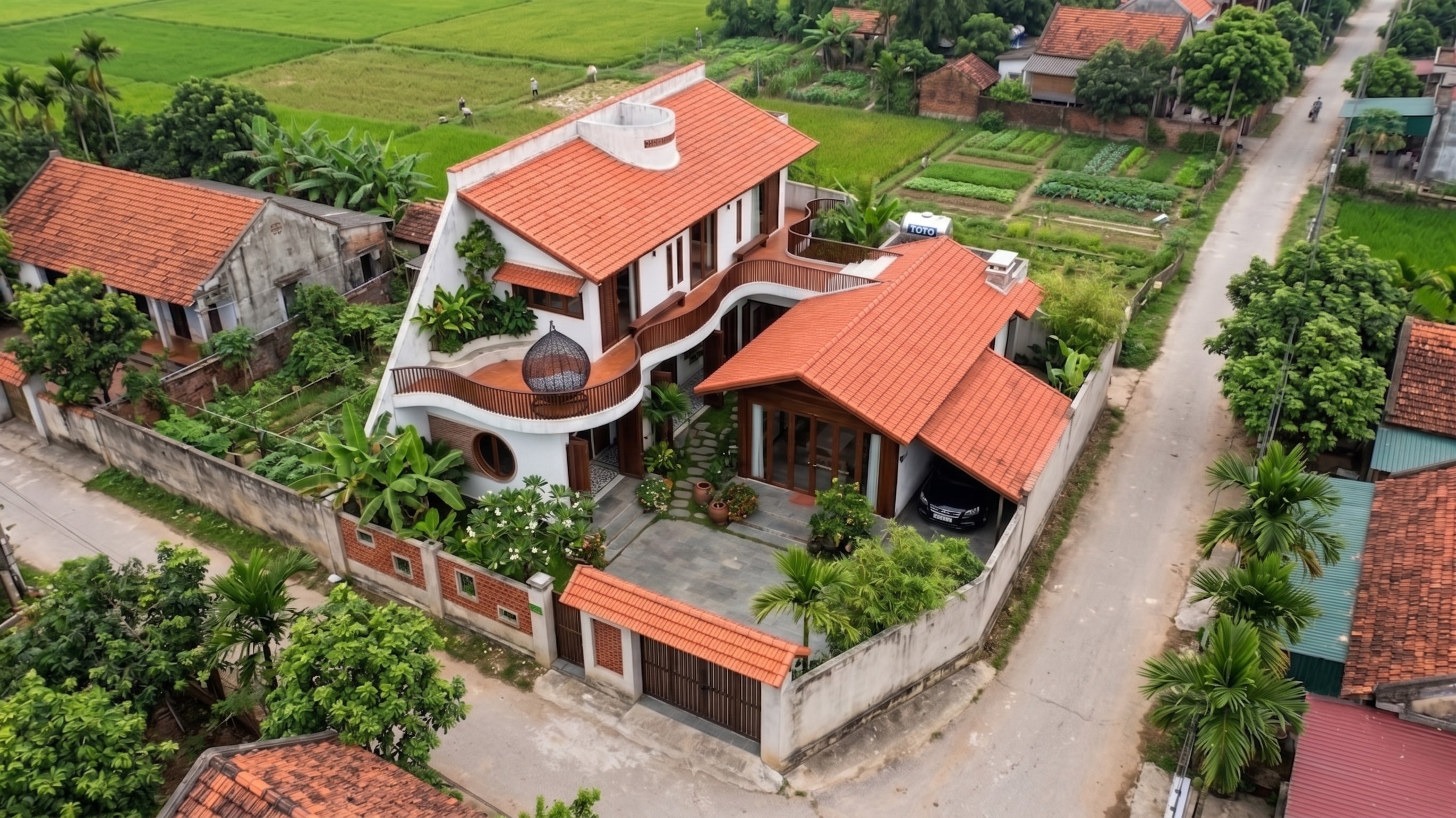 T House nhìn từ trên cao giữa cánh đồng lúa Hải Dương